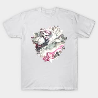 Pink/Silver/White Acrylic Pour Painting T-Shirt